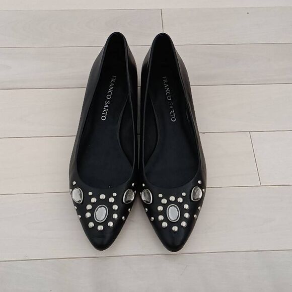 Franco Sarto Women's Rhinestone-Embellished Pointed Toe Ballet Flats Black 8.5M - Picture 2 of 7